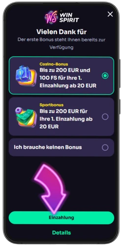 WinSpirit Casino App – Bonus auswählen und erhalten