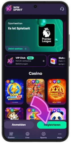 WinSpirit Casino App – Registrierungsschaltfläche