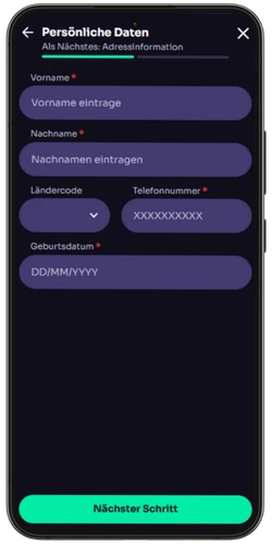 WinSpirit Casino App – Registrierung Schritt 2