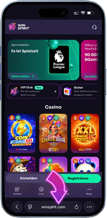 WinSpirit Casino App – Website in Safari auf dem iPhone öffnen